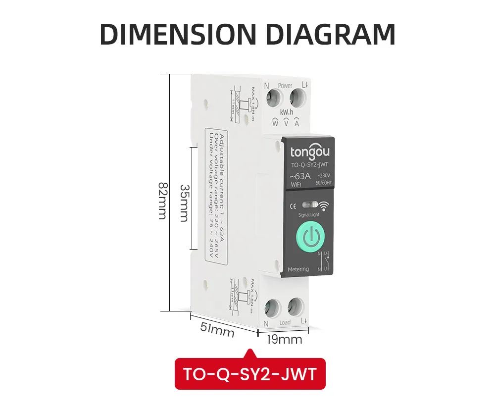 Tuya Wifi Smart Circuit Breaker 1-63a Over Current Under Voltage ...