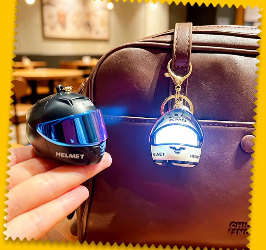 Wholesale New Arrival Colorful Glowing Mini Motorcycle Helmet Keychain-Stylish Car Bag Charm Helmet with Led with Keychain