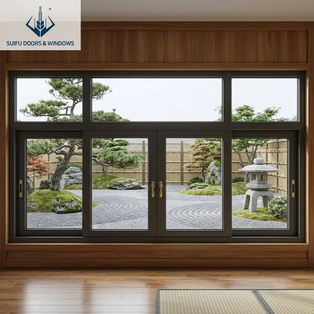 SUIFU Heavy Duty Aluminum Alloy Sliding Window Soundproof Energy Panoramic View Tempered Glass Impact Resistant Hurricane Proof