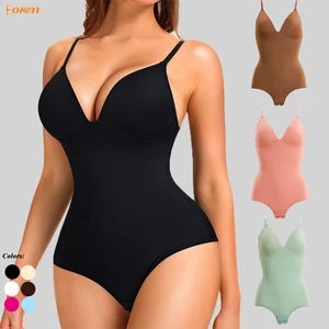 Women V-Neck Body Shaper Bodysuit Tummy Control Slim Shapewear Camisole One-Piece Waist Cincher Seamless Sexy Shaping Bodysuit