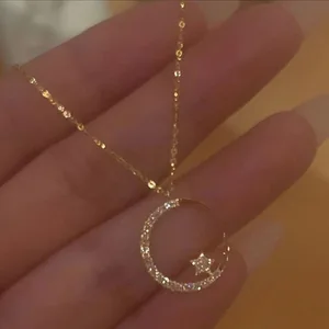Star and Moon Fashion Pendant Necklace Alloy Gold Plated Jewelry Trendy Shining Necklace for Women