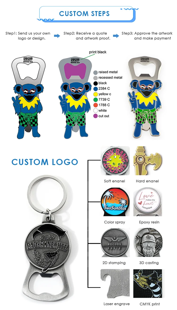 Custom Shapes Opener Bar Blade Customized Anti-gold 3D Beer Bottle Opener for Bar manufacture