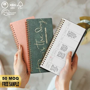 Spiral Binding Business Gift Custom Logo PU Leather Undated Schedule Task Horizontal Office Organizer Desktop Weekly Planner