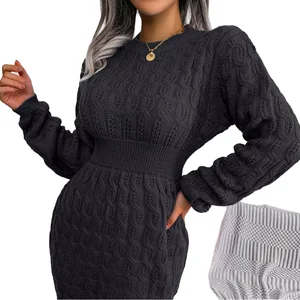 Hot Sale Women's Bodycon Skirt Solid Color Slim-Fit O-Neck Casual Style Simple Breathable Long Sleeve Knitted Design