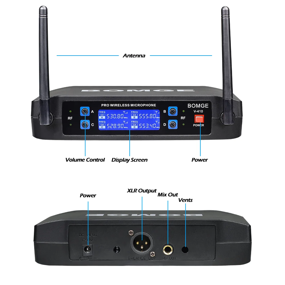 V102 V410 V220 V230 microfono Wireless professionale Mic 2 canali 4 canali  Karaoke VHF gamma 50