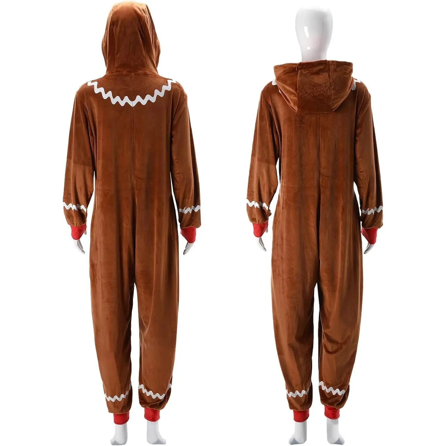 YUIQPKJX Gingerbread Zipper Onesie Unisex Fleece Pajamas Christmas Hooded Costume Sleepwear for Men Women