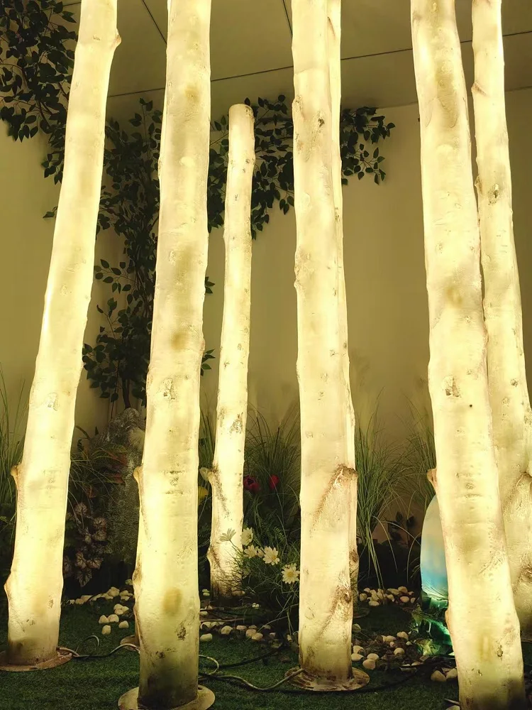 Glowing Birch Artificial Tree Trunks Light Fiberglass Simulation 2m Height Birch Tree Light for Shop Garden Landscape Pathway