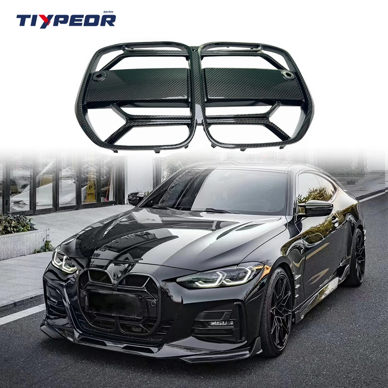 product tiypeor carbon fiber front bumper grille with acc for bmw 4 series g22 csl style front bumper double kidney center grill frame-3