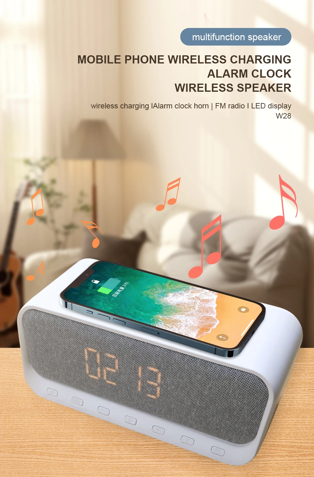 Multifunctional Digital Clock Wireless Charging With Voice Assistant