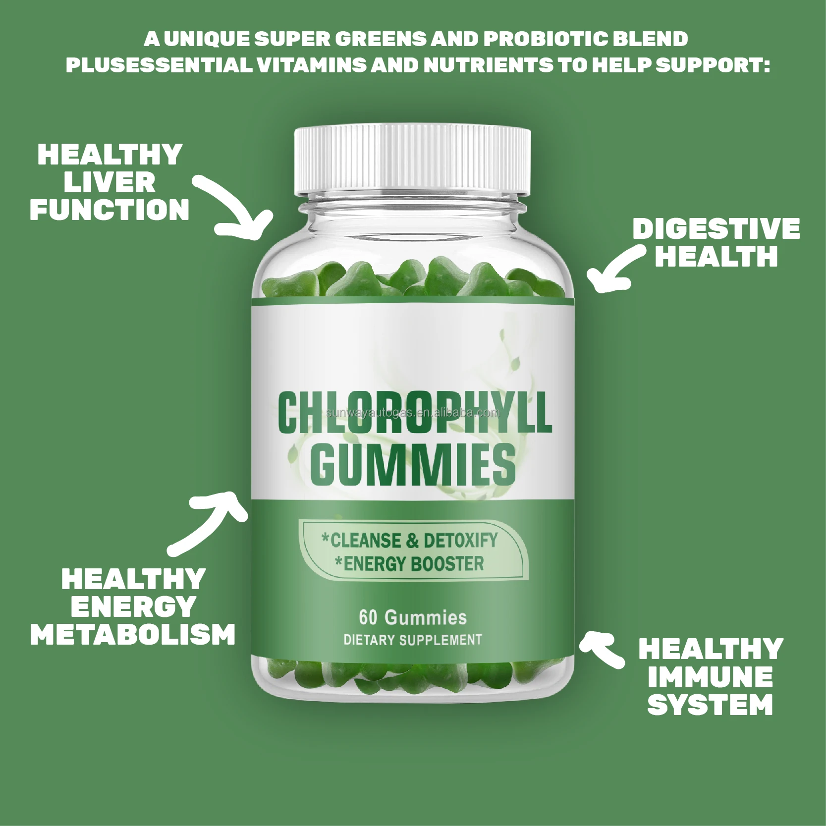 Vitahealthy OEM/ODM Factory Supply Halal Organic Chlorophyll Gummies Natural Body Health Energy Booster Healthcare Supplement