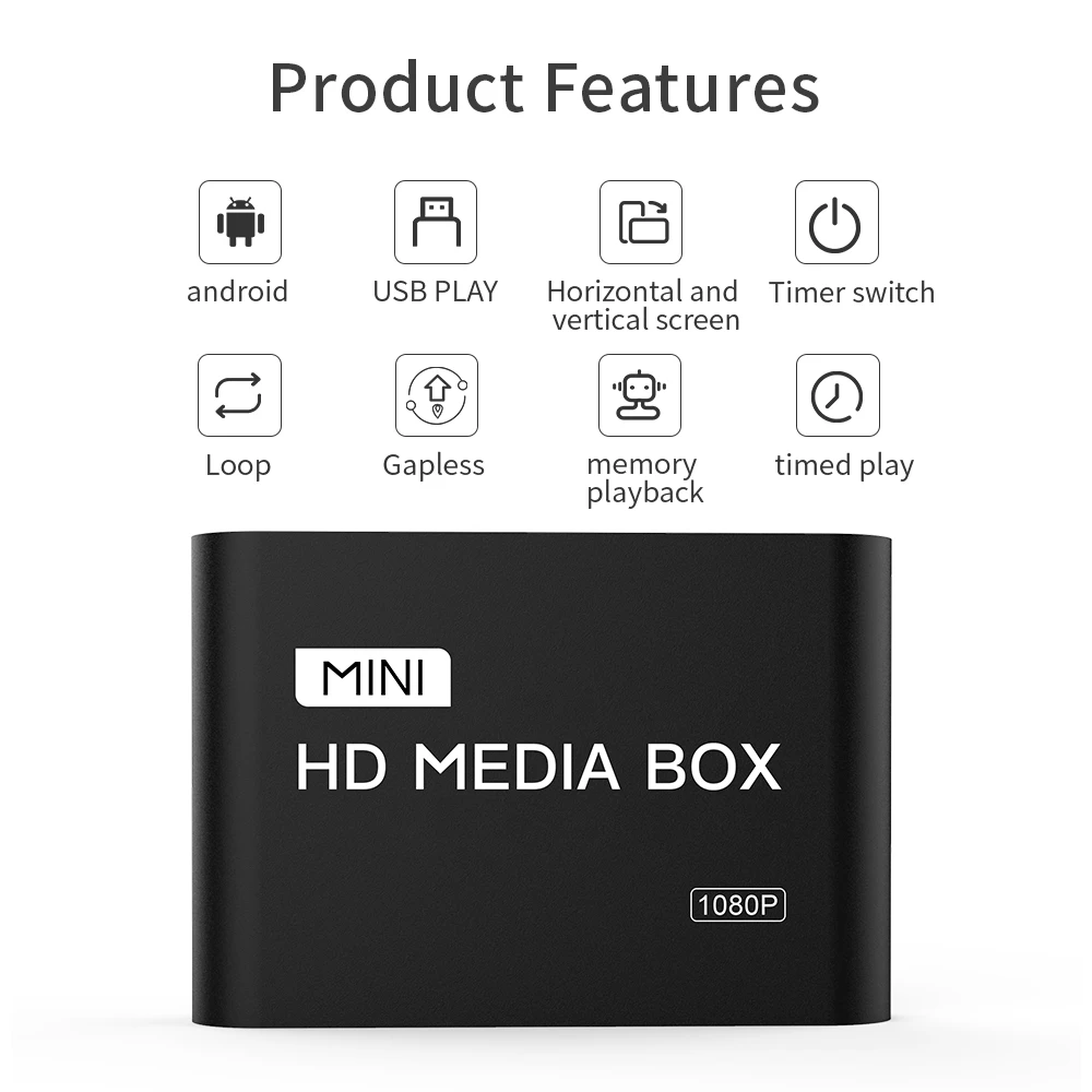 RSH 1080P Full HD Mini AD Player Remote Control Digital Sinage Advertising Media Player Box for Restaurant Store Coffee Shop