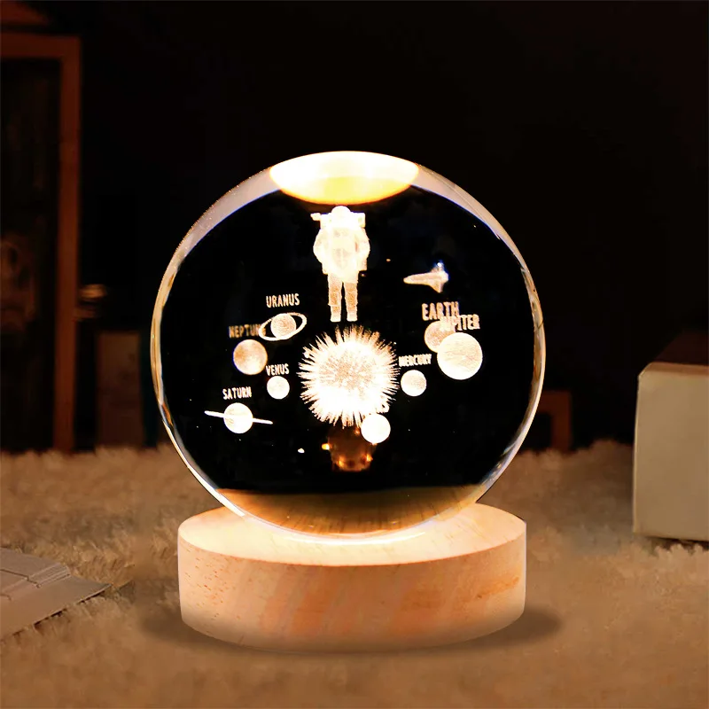 3d Art Crystal Ball Night Lamp Luminous Crystal Ball Decoration Solar System Led Night Lights