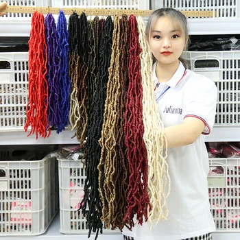 Julianna 24 30 36 Inch Long 350 Custom Soft Faux Locs Ombre Extensions Wholesale Crochet Synthetic Braiding Hair
