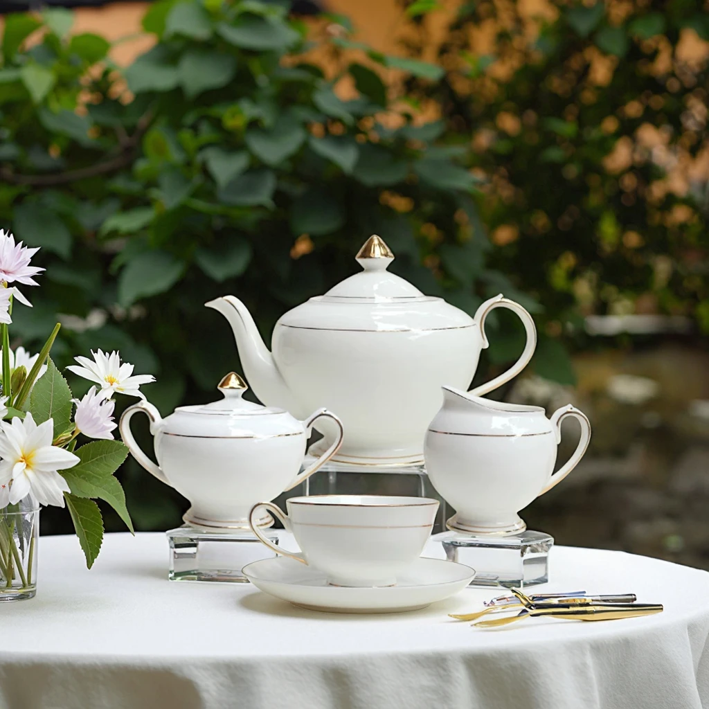 Wholesale Unique White Exquisite Gold Line Tea Cup Sets,Grace Turkish Ceramic Tea Set details