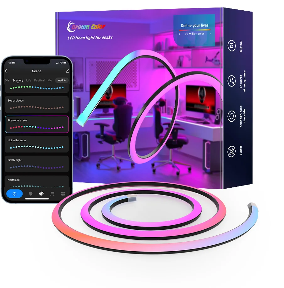 Banqcn Bedroom Ambient Custom Silicon Extrusion Diffused Smart Led Neon Rope Strip Decorative Lights Multi Color for Desks