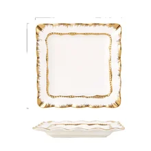Creative Beaded Gold Wire Series 20cm*20cm*3cm Minimalist Square Design Wavy Edge Dinner Plate Dish Sustainable Ceramic Material