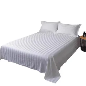 Professional Factory Manufacture 100% Cotton 200 240 300TC White 1-3cm Striped Bed Sheet Fabric for Hotel Bed Linen