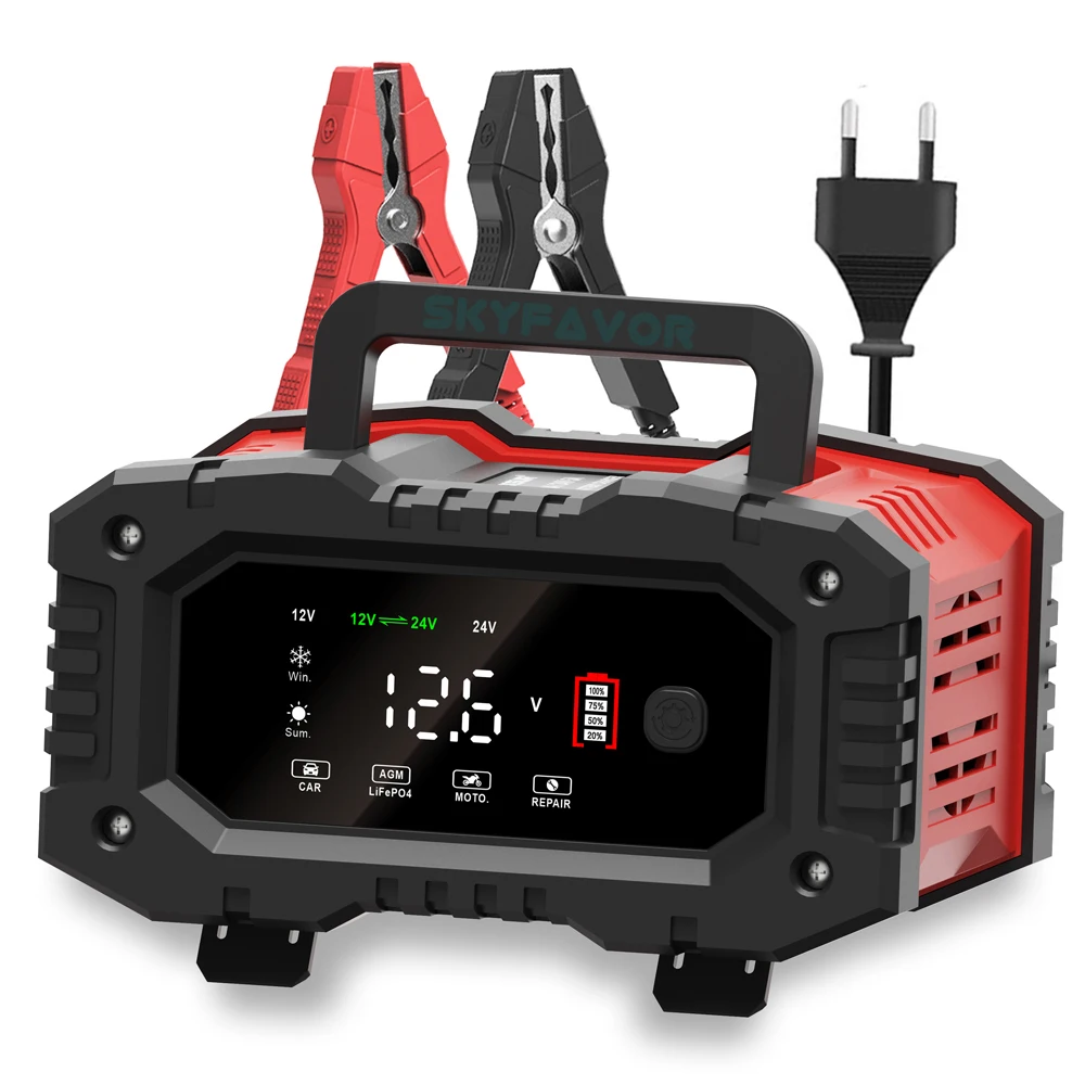 Fast Truck Motorcycle Car Battery Charger 12V 24V 20A Automatic Universal Lifepo4 Lead Acid Gel Agm Pulse Repair Battery Charger