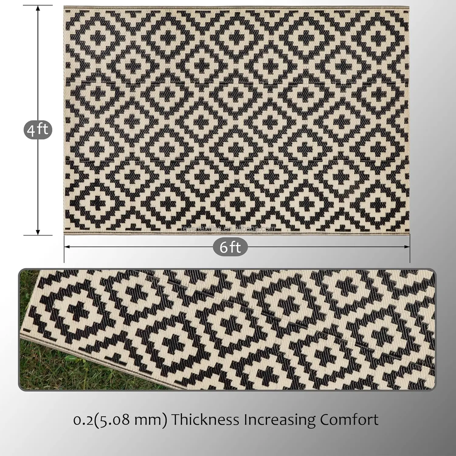 Waterproof Foldable Reversible Patio Area Rug for Outdoor RV UV Resistant Eco-Friendly Portable Plastic Mat for Picnic Deck