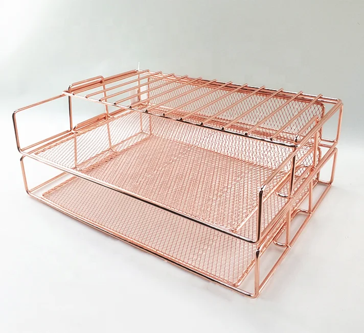 Розовое золото 2 яруса письмо лоток офисный стол органайзер с накоплением файл держатель лоток для документов офисный стеллаж для хранения