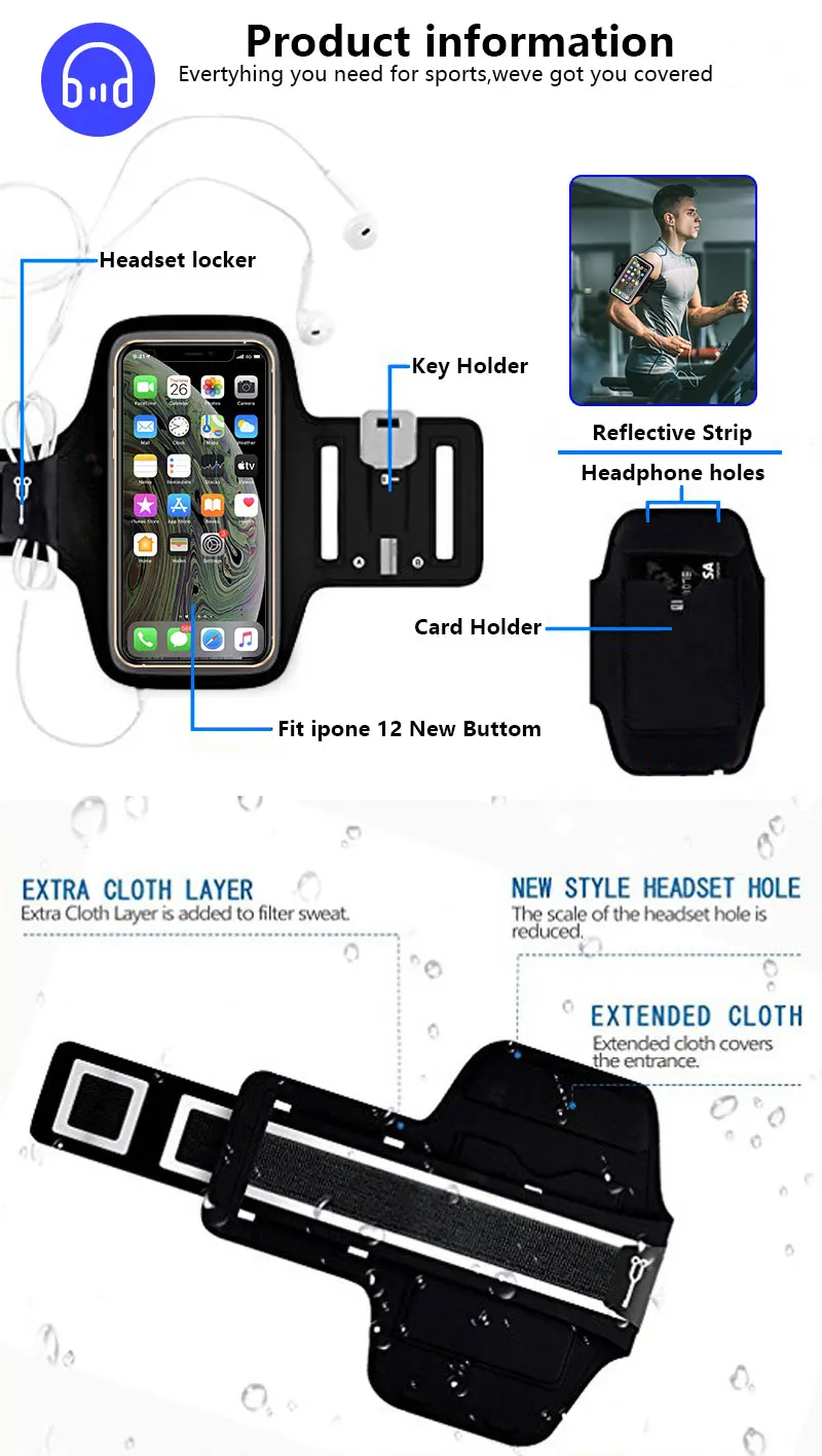 Customized Size Hot Sale 6 Inch lycra Sport Running Phone Armband