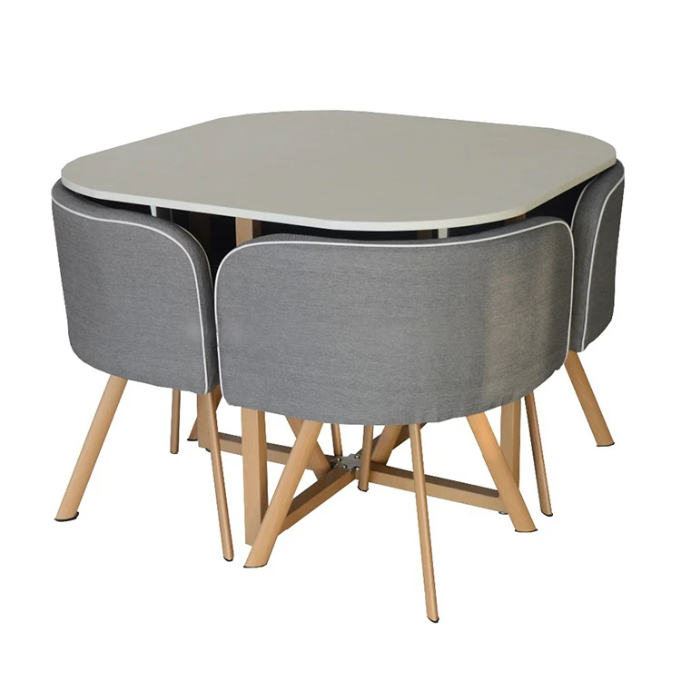 Dining Room Set Round Mdf Table and 4 Plastic Chairs Wood Legs Dinning Table Set