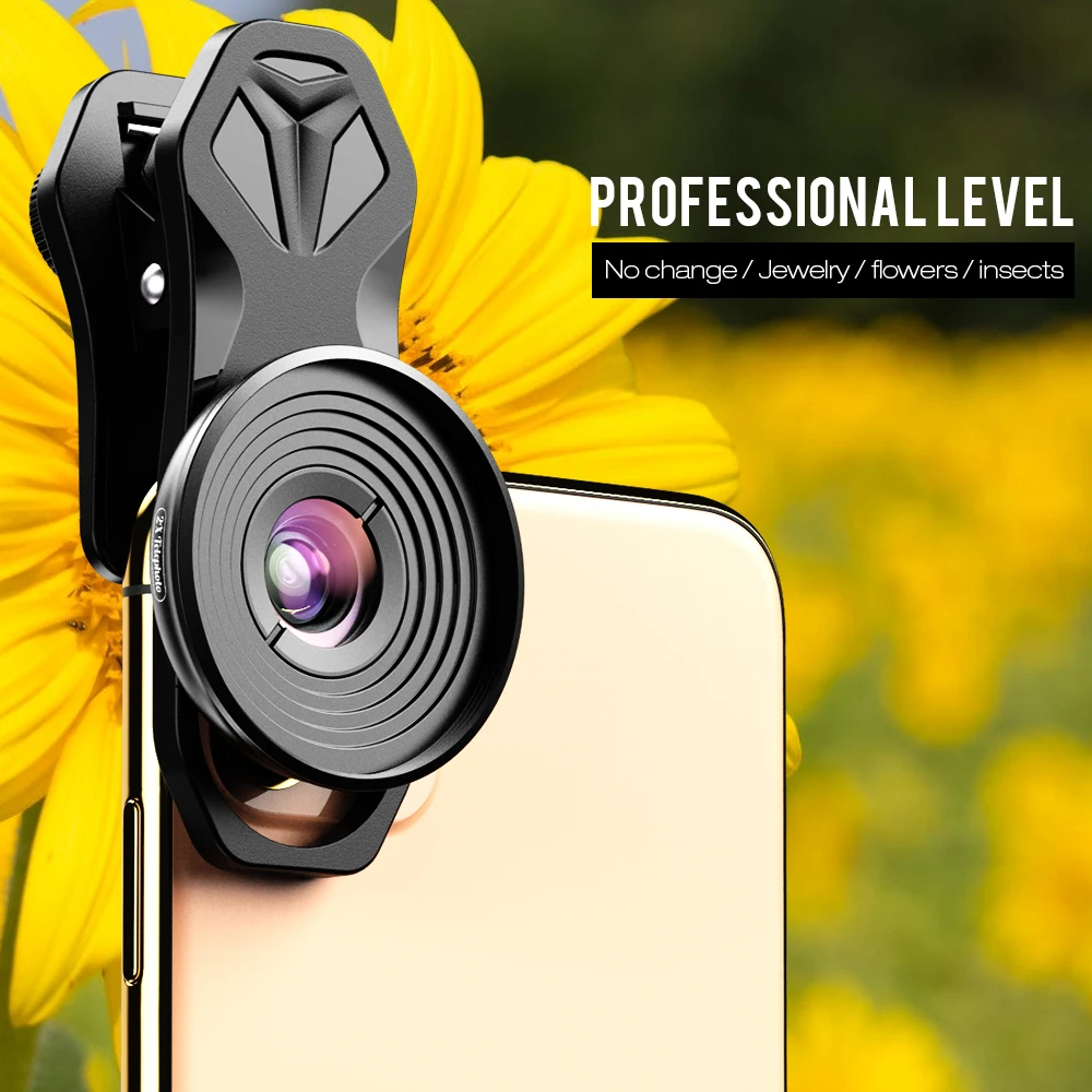 APEXEL Cell Phone Camera Lens Universal 10X Macro Lens for iPhone With Lens Clip and Carrying Pouch