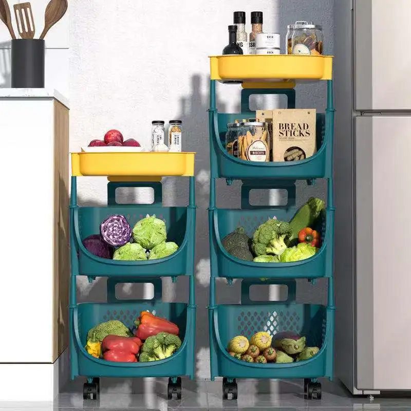 2022 Hot Sale Multi-function Movable Removable 4 Layer Plastic Kitchen Fruit Storage Vegetable Storage Rack With Wheels supplier