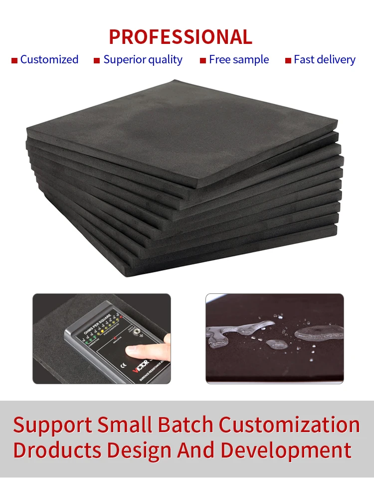 Customizable ESD EVA Foam Inserts with 80-100Kg/m3 Density and 10e3-10e9 Ω.cm Resistivity for Electronics Packing