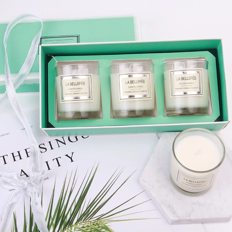 Luxury Custom Small Candle Boxes Packaging 3 Candle Jar with Lid and Gift Box Set with Insert