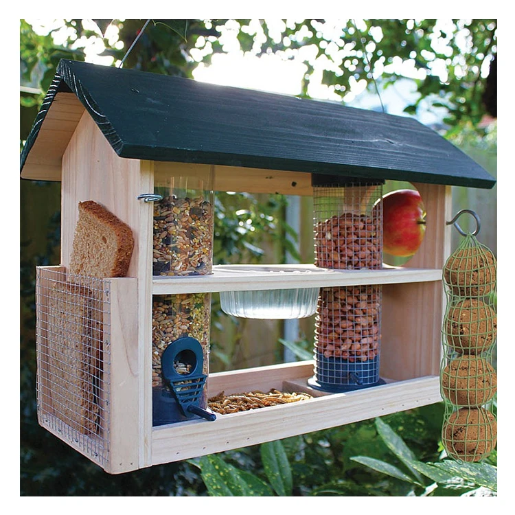Автоматическая Большая подвесная деревянная кормушка для диких птиц для сада