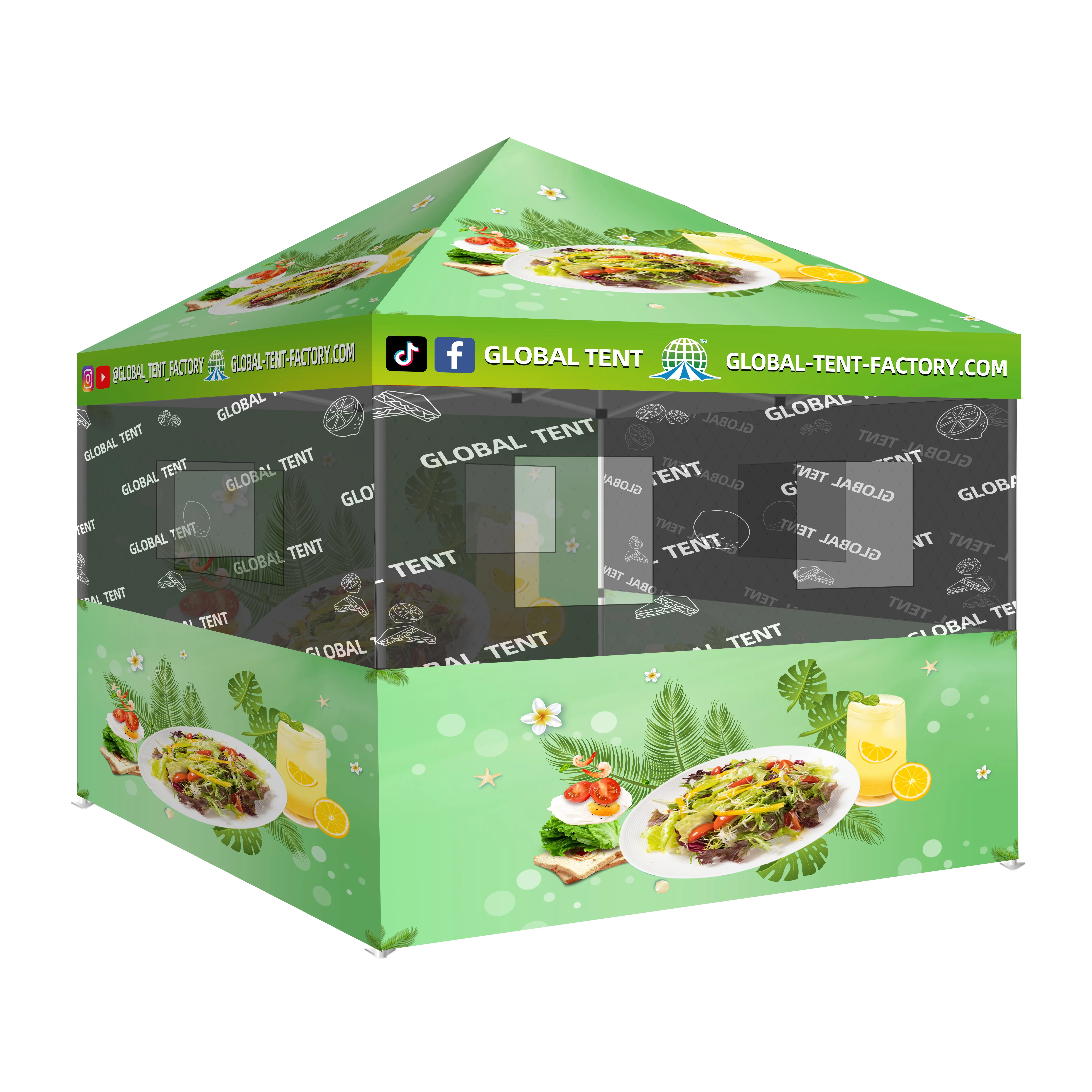 GLOBAL TENT Custom Outdoor Canopy Pop-up Festival Market Commercial Vendor RPET Food Stall Trade Show Tent 10'x10' (3mx3m)
