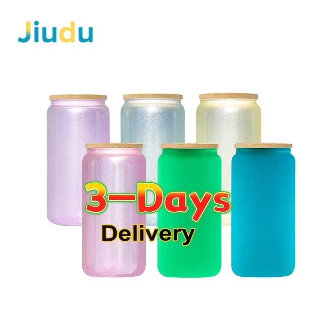 USA Warehouse 16oz UV Glow in Dark Sublimation Glass Can with Bamboo Lids Frosted Blanks Sublimation Can Glass Tumbler  Cups
