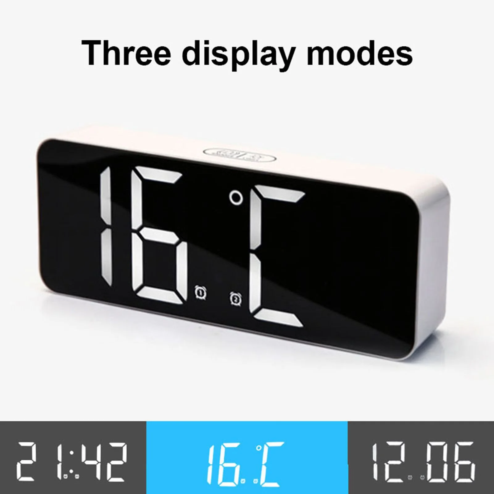 Led Mirror Alarm Clock Calendar Room Decor Mini Electronic Clock Silent Desk Round Mirror Digital Clock