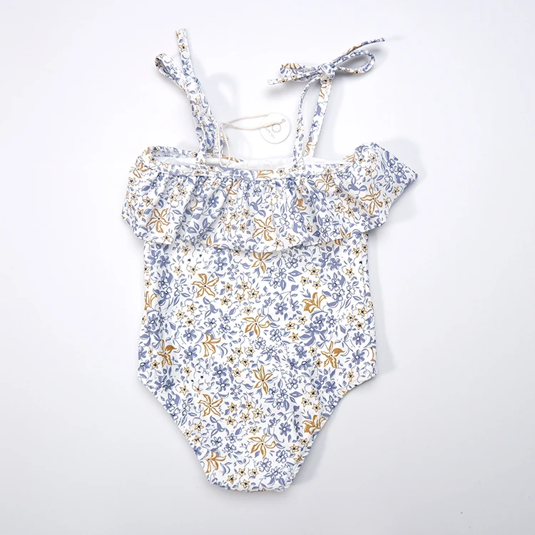 Summer New Swimming Beach Sleeveless Suspender Floral Fragments Toddler Baby Girls Swimwear With Swim Cap manufacture