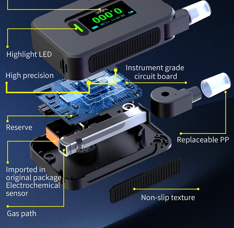 D1000 Professional Digital Breath Alcohol Tester with Electrochemical Sensor OLED Display High Accuracy