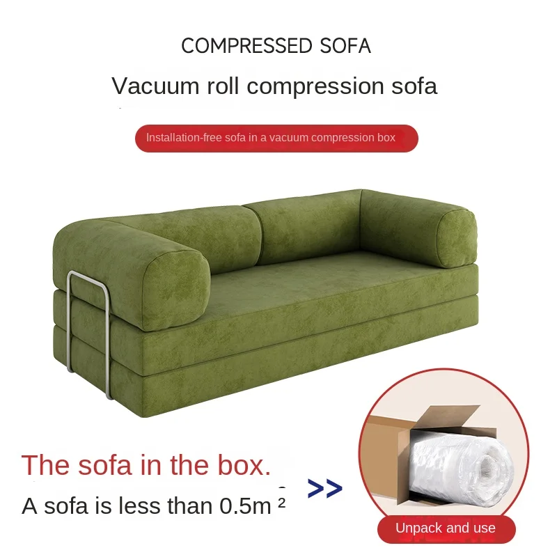 Modular Small Volume Fabric Sofa Set for Living in Small Apartment Loft Duplex Full Sponge Vacuum Roll Compression Puff Style