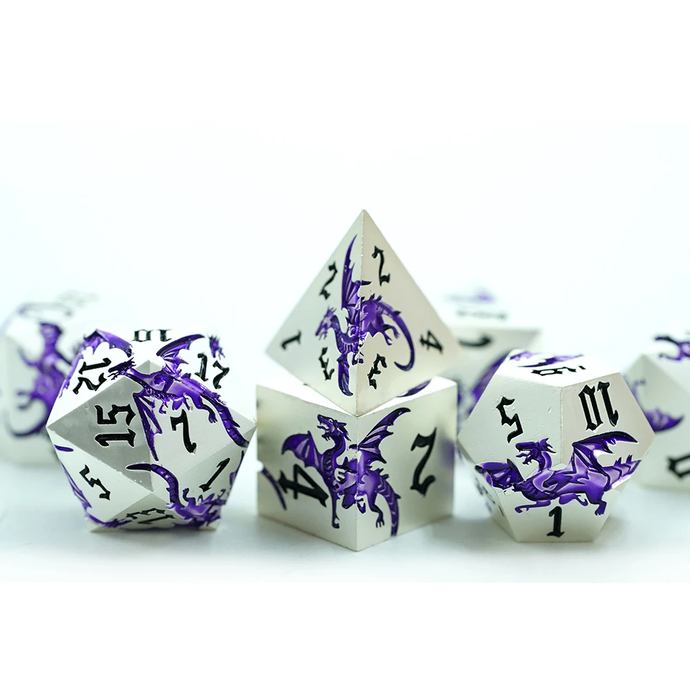 D&D 7피스 화이트 퍼플 드래곤 RPG 게임 주사위 세트 테이블탑 게임용 다면체 형태