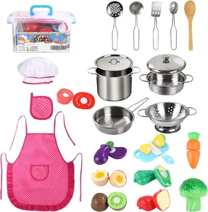 26 Pieces Children's Kitchen Accessory Cooking Toy Set Cutting Fruit and Vegetable Toys Utensil Accessory Kitchen Games