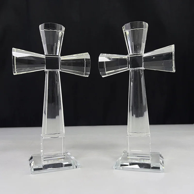 Croix En Cristal Transparent H&D - 17cm - Décoration Spirituelle Avec Collier Offert