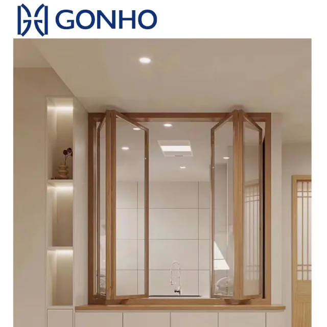Gonho Factory Manufacturing Top Zipper Automatic Fold up Window Aluminum Folding windows and Doors for Balcony