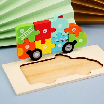 Wooden Cartoon 3D Dinosaur Animal Car Jigsaw Puzzle Board Games Baby Diy Early Educational Montessori Toys For Kids Boys Girls