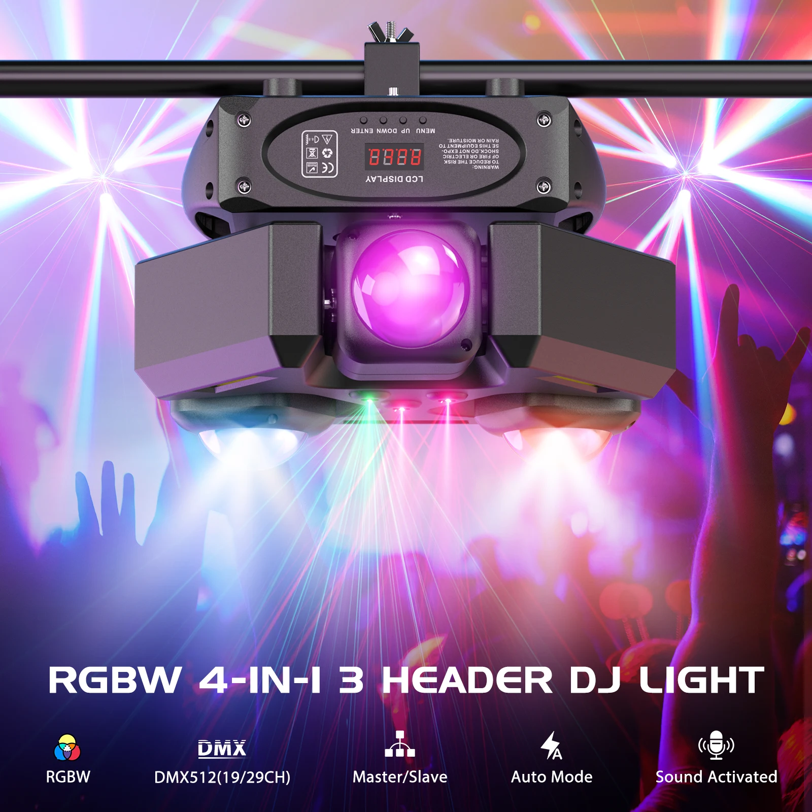 120W RGBW 4-in-1 LED Party Stage Lighting DMX 512 Disco Light for Bar Disco Dance Halls Clubs Mobile Stage DJ Moving Head Lights
