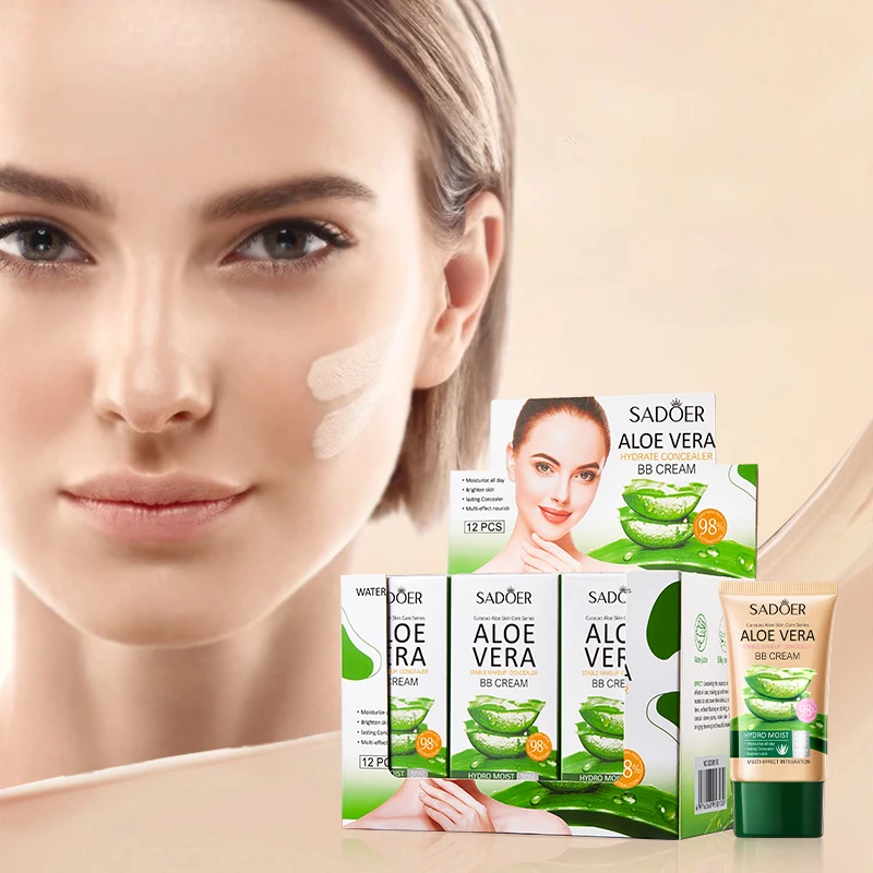 OEM SADOER Organic Aloe Vera Bb Cream Full Coverage Long Lasting Whitening  Concealer Beauty Makeup Liquid Foundation Bb Cream
