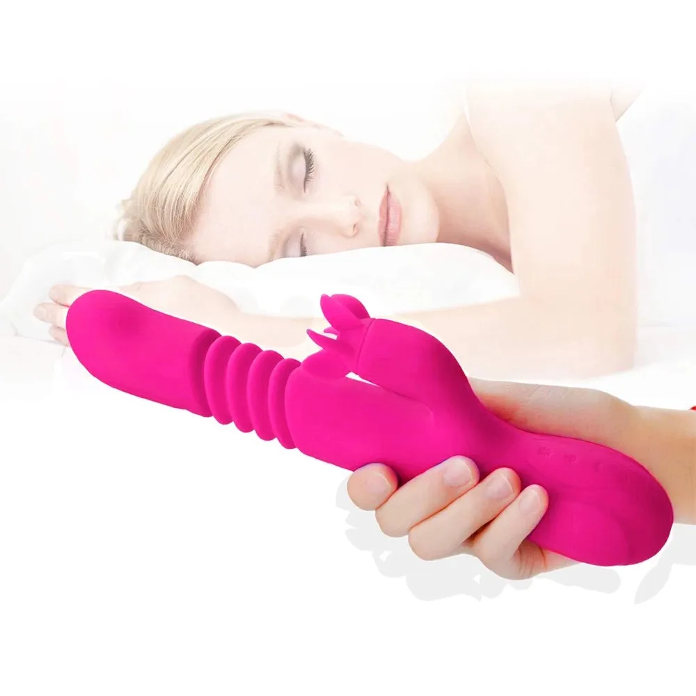 3 in 1 Rechargeable Rabbit Vibrator Thrusting Dildo 20 Modes Heating & Rotating Dual Motors Woman's Sex Toys