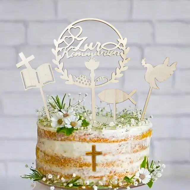 New cake toppers happy birthday pigeon fish wooden plate angel cross wedding cake  topper wholesale cake decor