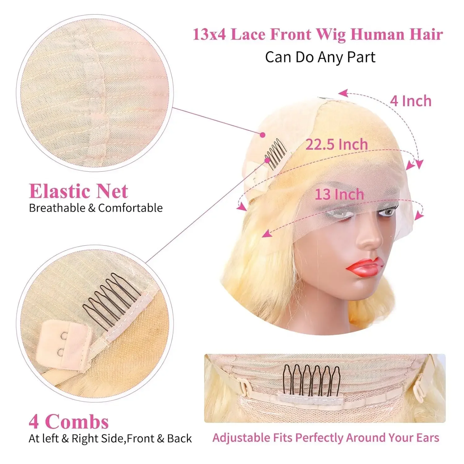 Peruca de cabelo humano loiro 613, renda frontal 4x4, HD, transparente, onda corporal, brasileira, remy, renda frontal para mulheres_voghion.com