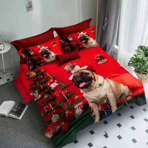 Digital Printed Bed Sheets Microfiber Bedsheet Cute Animal Dog Queen Size Christmas Bedding Cover 3D Set