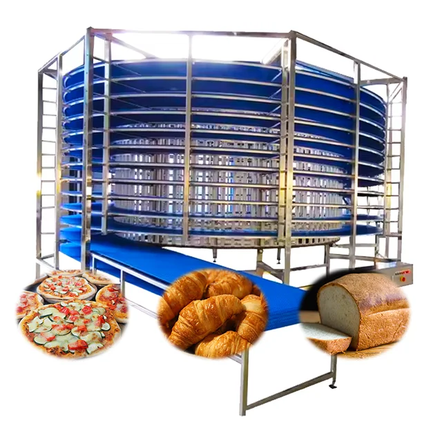 Modular Belt Multi-layer Spiral Cooling Tower Conveyor for Churros bakery Dough Toast Bread pizza Cake biscuit