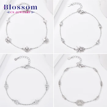Blossom CS Jewelry Fashion Simple Zirconia Adjustable Charm Bracelet 925 Sterling Silver Link Chain Bracelet Fine Women Jewelry